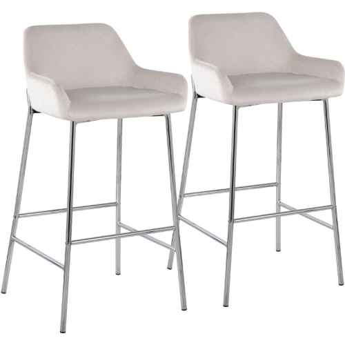 Daniella 30" Bar Stool in White Velvet & Chrome Metal (Set of 2)